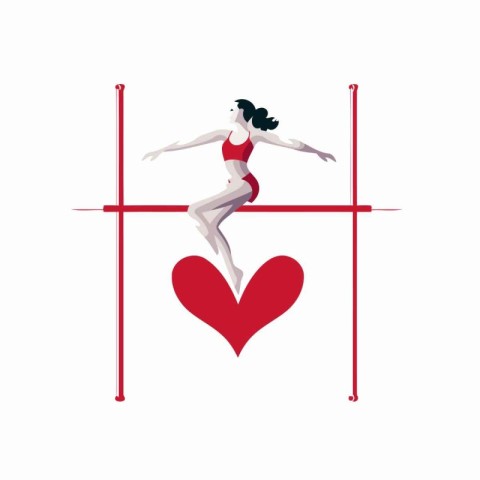 Vector illustration of a woman in a red swimsuit and a heart on