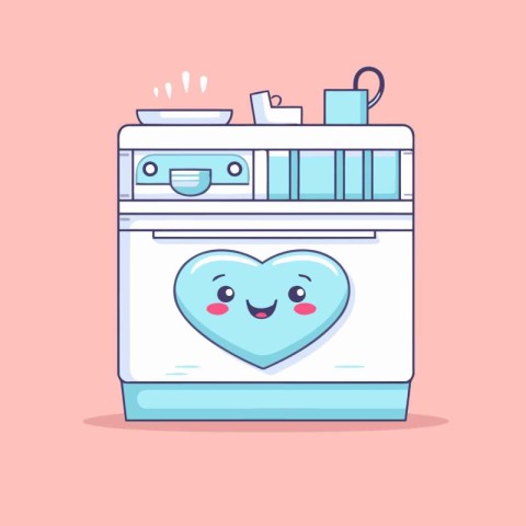 Cute washing machine with a heart. Vector illustration in cartoo