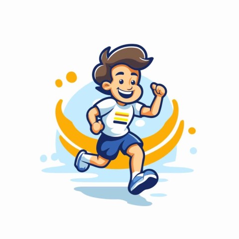 Running boy. Vector illustration in cartoon style isolated on wh