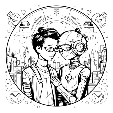 Vector illustration of a couple of astronauts in love on the bac