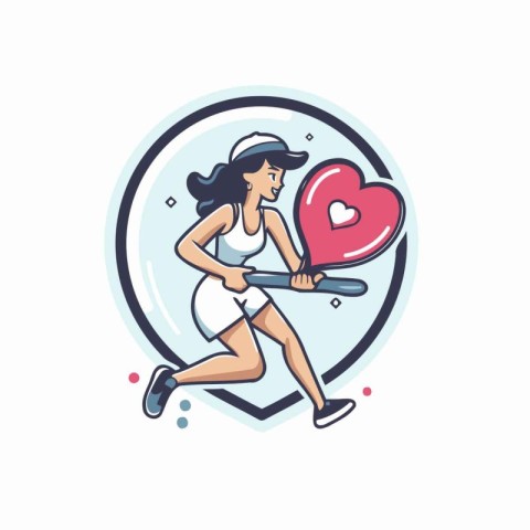 Sporty woman running with baseball bat in hand. Vector illustrat