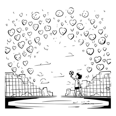 Black and white vector illustration of a man walking in the stre