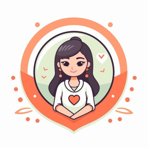 Cute girl with a heart in her hands. Vector illustration.