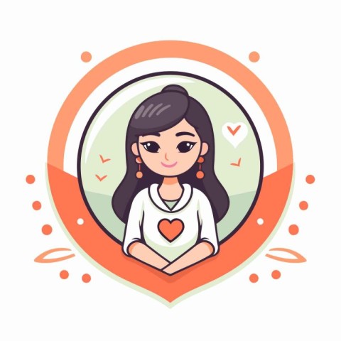 Cute girl with a heart in her hands. Vector illustration.