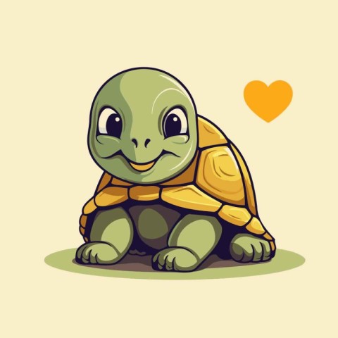 Cute Cartoon Tortoise with Heart. Vector Illustration. eps10