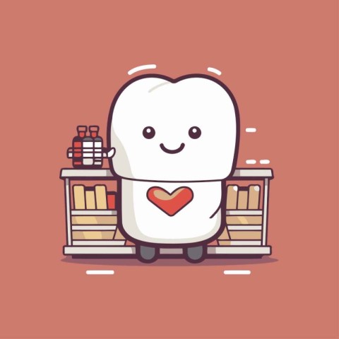 Cute tooth character with love. Vector illustration in cartoon s