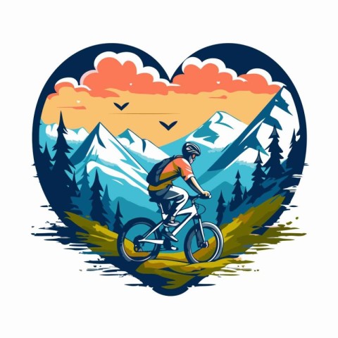 Mountain biking in the heart shape vector illustration for your