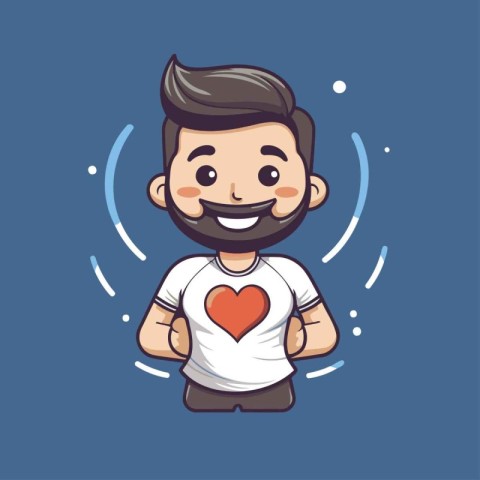 Man with heart shape on his t-shirt. Vector illustration.