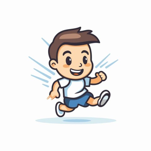 Running boy cartoon character. Vector illustration. Cute little