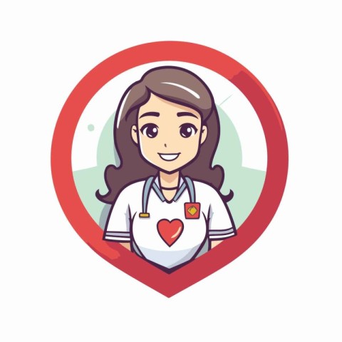 Vector illustration of a nurse in a red circle with a heart.