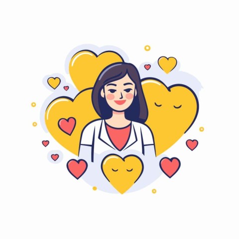 Vector illustration of a female doctor holding a heart in her ha