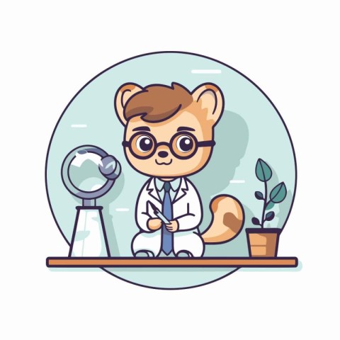 Scientist monkey cartoon character. Vector illustration in a fla