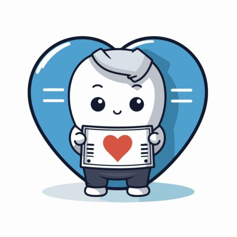 Cute tooth character holding a love letter. Colorful cartoon vec