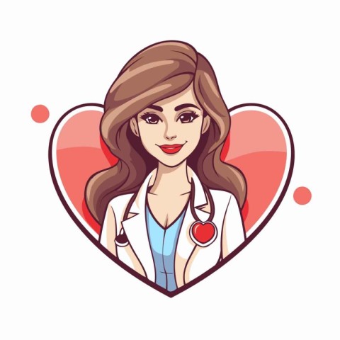 Vector illustration of a beautiful smiling female doctor in a he