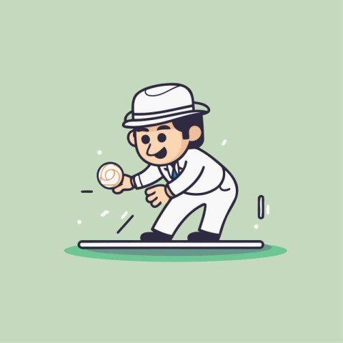 Cricket player holding a medal. Cartoon style vector illustratio