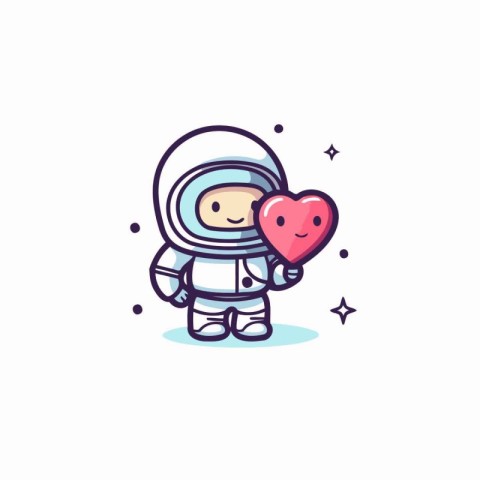 Cute astronaut with heart in hand. Cute vector illustration.