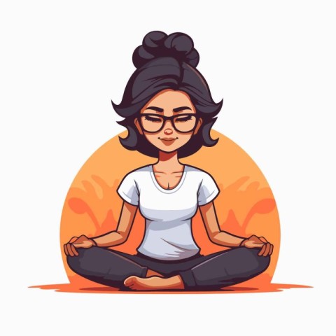 Vector illustration of a young woman meditating in lotus positio