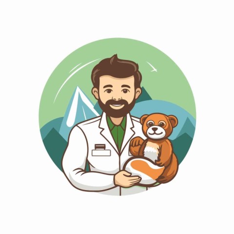 Veterinarian with a dog. Vector illustration in cartoon style.