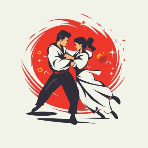 Kung fu. tango. korean traditional dance. vector illustration