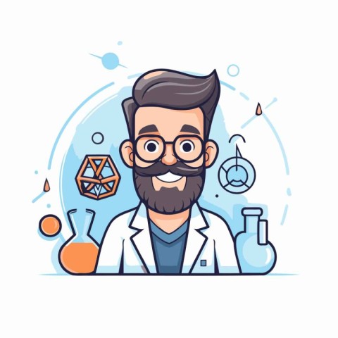 Scientist with a beard and glasses. Vector illustration in carto