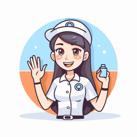 Nurse with hand sanitizer. Vector illustration in cartoon style.