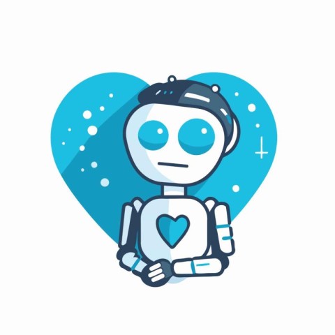 Cute robot with heart. Vector illustration in flat design style.