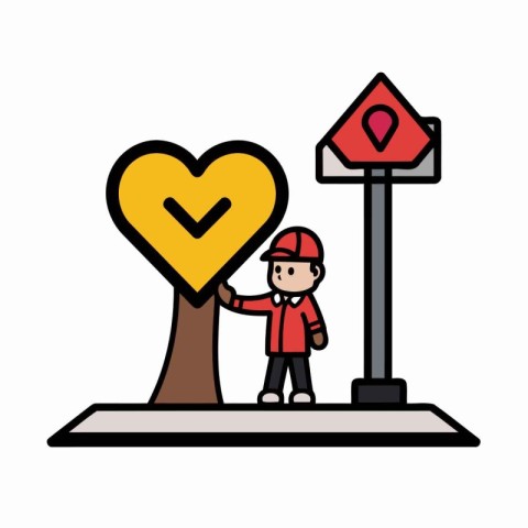 construction worker with heart and traffic signal isolated icon