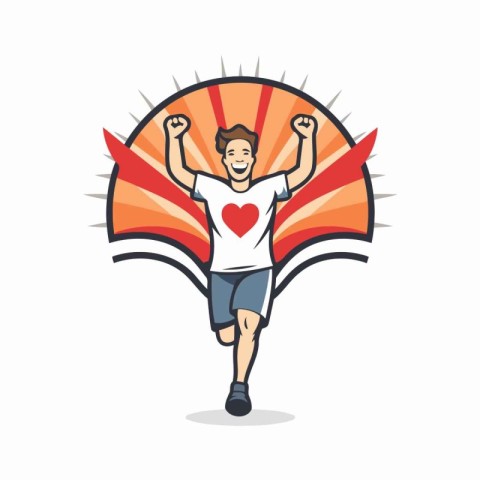 Running man with red heart vector illustration. Sport and health