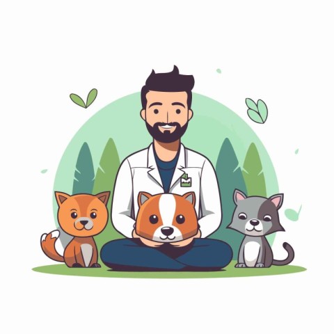 Veterinarian with dogs. Vector illustration in a flat style.