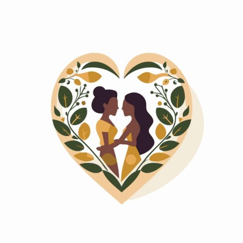 Lovely couple in a heart shape. Vector illustration in retro sty