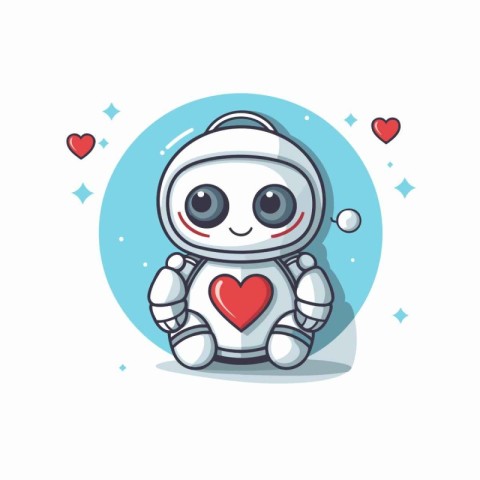 Cute robot with heart on the white background. Vector illustrati