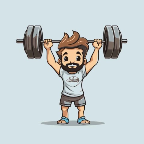 Fitness man lifting barbell cartoon vector illustration graphic