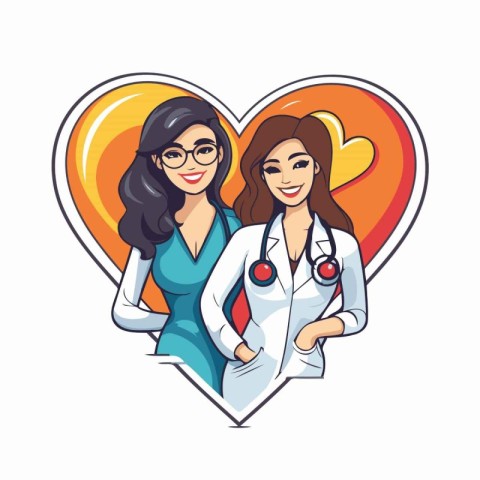 Vector illustration of a doctor and nurse with stethoscope in he