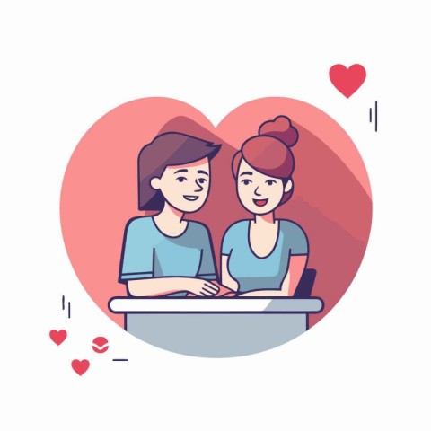 Vector illustration of a couple in love sitting at the table in