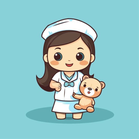 Nurse with teddy bear cartoon design. vector illustration eps 10