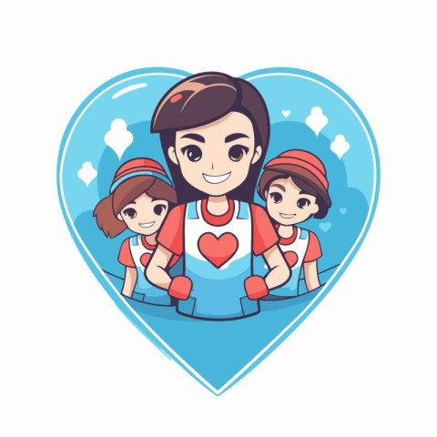 Cute boy and girl in heart shape. Vector cartoon illustration.