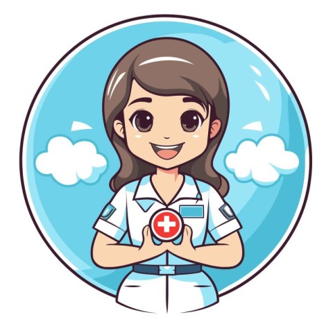 Nurse holding a first aid kit. Vector illustration in cartoon st