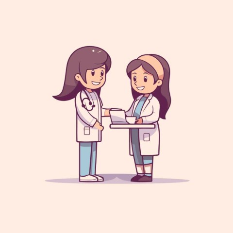 Female doctor and female nurse cartoon character. Vector illustr