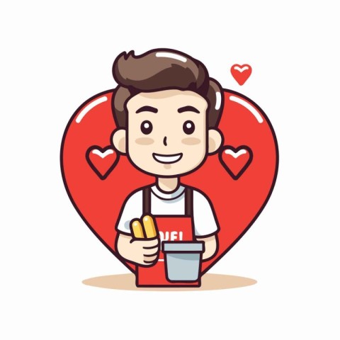 man holding hot dog and coffee cup with heart shape vector illus