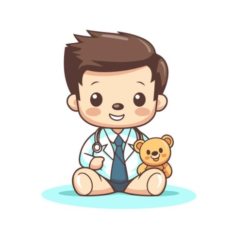 cute cartoon doctor with teddy bear.vector illlustration