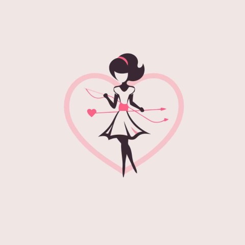 Vector illustration of a girl in a dress with a bow and a heart