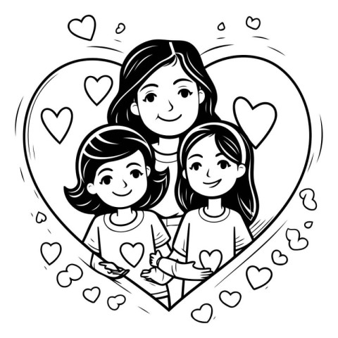 Mother and daughters in heart shape. Vector illustration for col