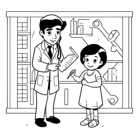 Doctor with stethoscope and little girl cartoon vector illustrat