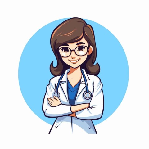 Female doctor with stethoscope and glasses cartoon vector illust