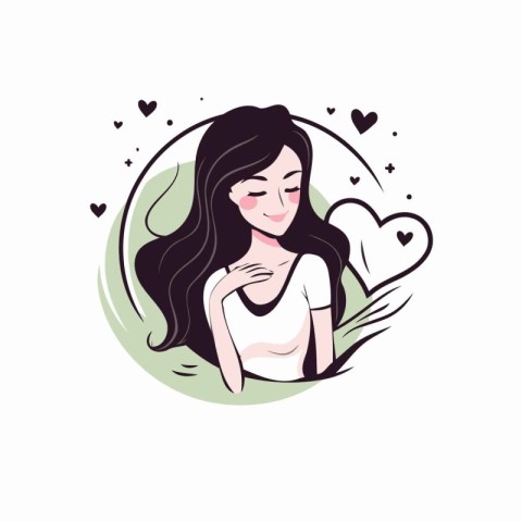 Vector illustration of a young woman with long hair in a heart s