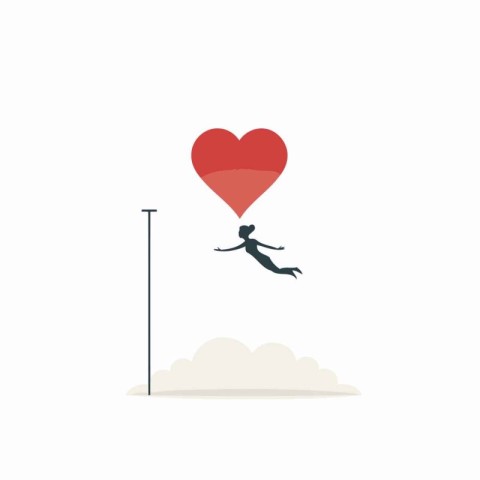 Man jumping over a red heart on a pole. Vector illustration.