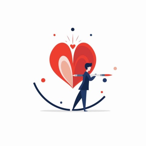 Businessman with a paintbrush and a heart. Flat design vector il