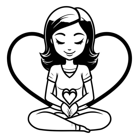 Beautiful girl in lotus position with heart. Vector illustration