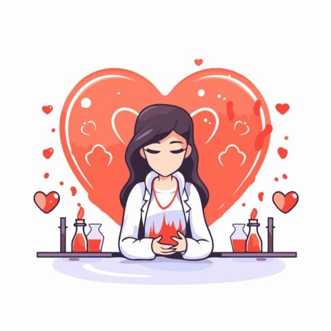 Vector illustration of a woman doctor with a red heart in the ba