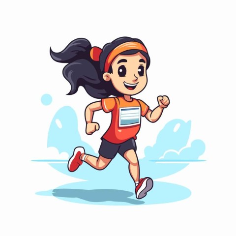 Running girl in sportswear. Cartoon character. Vector illustrati